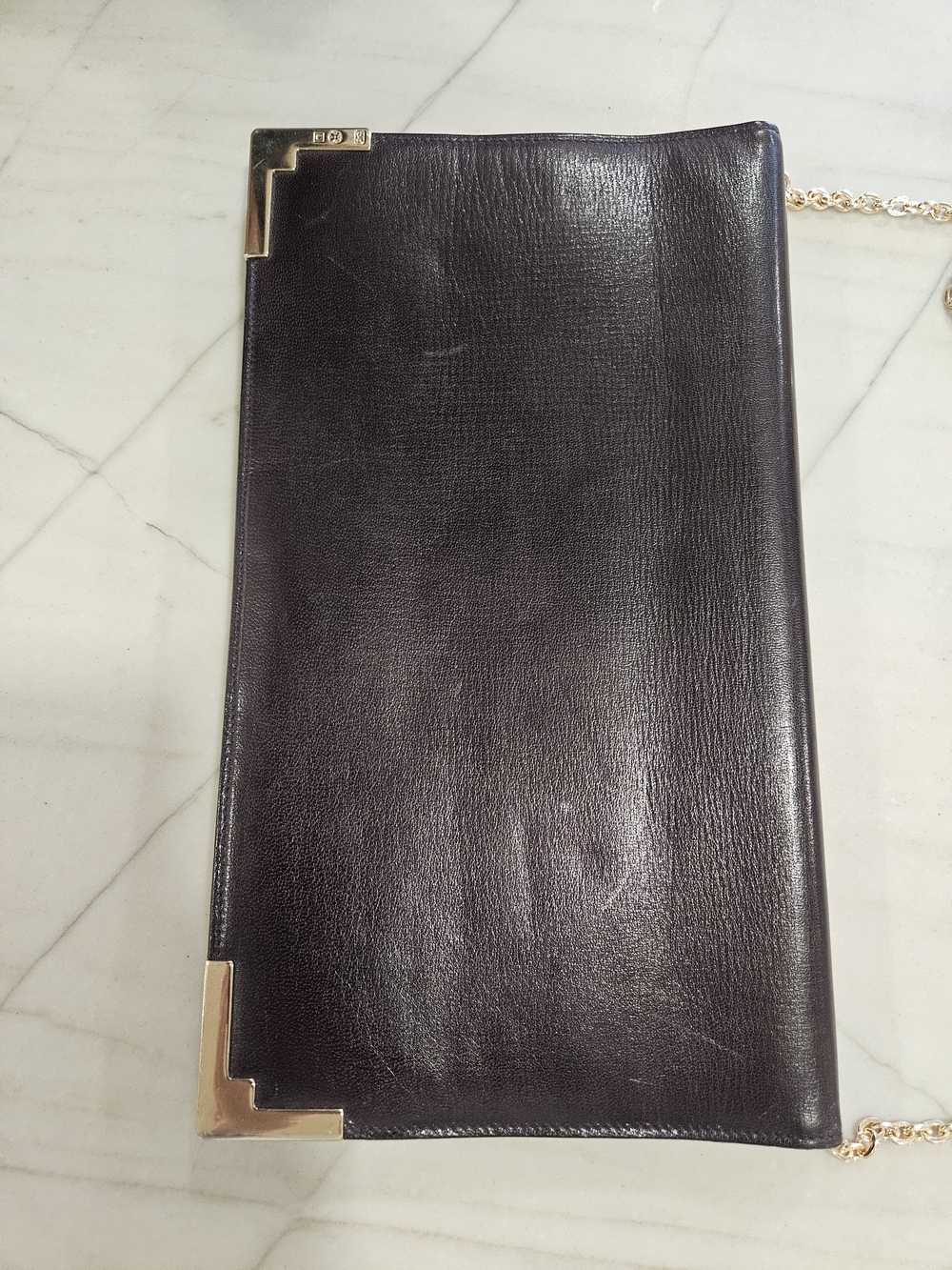 Vintage Escada Deep Purple Leather-Trim Envelope Clutch 80s